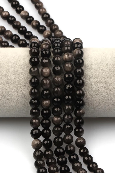 Silver Obsidyen Doğaltaş Dizi 8 mm Fasetli Küre Kesim ürün görseli 1