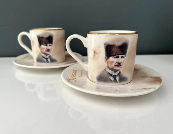 DECORIUM Atatürk 2 li Kahve Fincan Takımı Kadife Kutulu ürün görseli 1