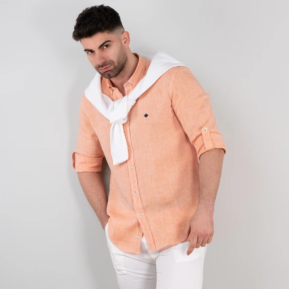 PAUL MARTİN REGULAR FİT ERKEK KETEN GÖMLEK ürün görseli 1