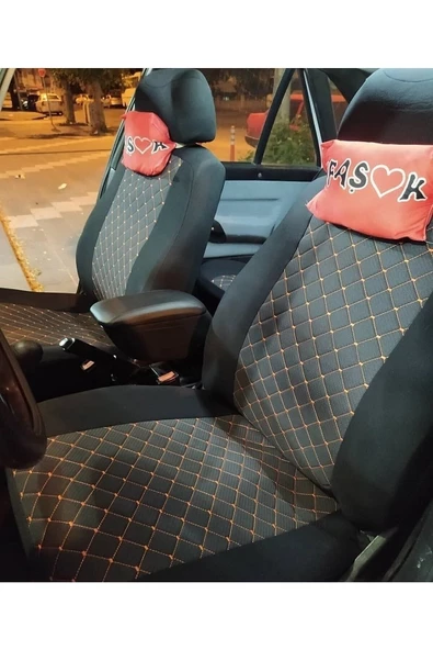 ucuzdukkan28 Fiat / Tofaş Kartal Lüks Kapitone Kumaş Oto Koltuk Kılıfı Ön ve Arka Set - Turuncu - Resim 3