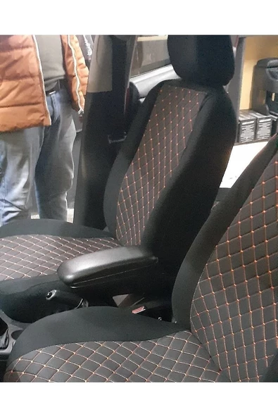 ucuzdukkan28 Fiat / Tofaş Kartal Lüks Kapitone Kumaş Oto Koltuk Kılıfı Ön ve Arka Set - Turuncu - Resim 2