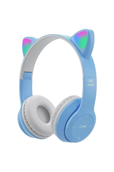Genel Markalar Kedi Kulaklı Işıklı Mikrofonlu Kablosuz Bluetooth Kedili Çocuk Kulaklık P47m Rgb Cat Kulaklık ürün görseli 1