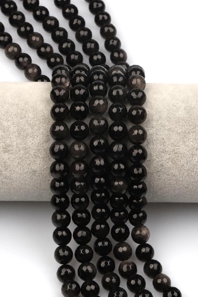 Silver Obsidyen Doğaltaş Dizi 8 mm Fasetli Küre Kesim ürün görseli 1