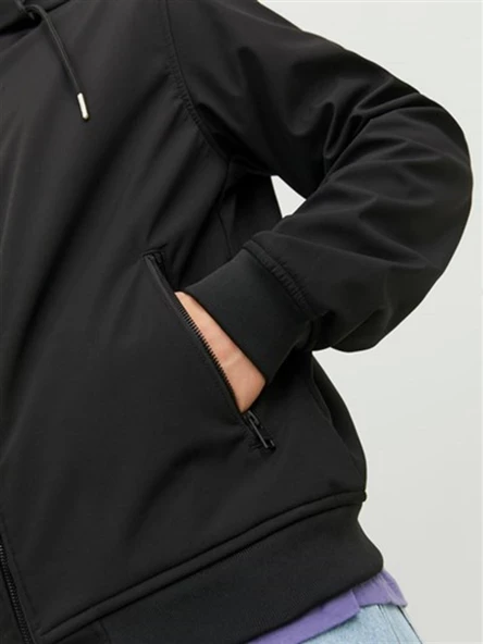 JJEBASIC SOFTSHELL HOOD NOOS Black Black M - Resim 6