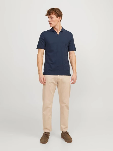 JJESUMMER LINEN POLO SS LN Navy Navy S - Resim 7