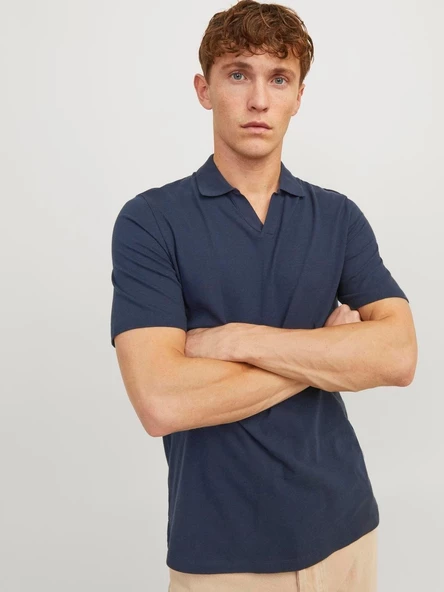 JJESUMMER LINEN POLO SS LN Navy Navy S - Resim 3