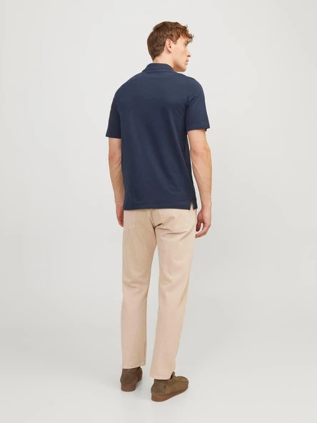 JJESUMMER LINEN POLO SS LN Navy Navy S - Resim 5