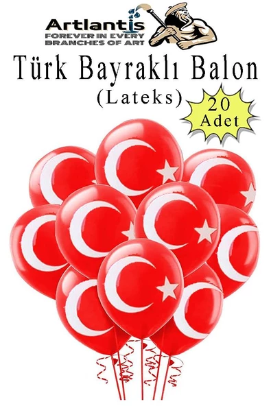 Türk Bayraklı Balon 20 Adet Ay Yıldızlı Balon Süsleme 29 Ekim 23 Nisan Kırmızı Beyaz Balon Bayrak Balon Bayram ürün görseli 1