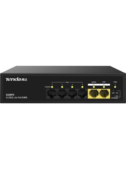 Tenda S106PC 10/100Mbps 4port POE 2 uplink Switch ürün görseli 1