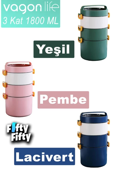 Vagonlife Lunch Box 3 Katlı Büyük Boy 1800 ML  Ofis-Okul İçin Yeni Nesil Sefer Tası-FFLBOX3KAT1800ML ürün görseli 1