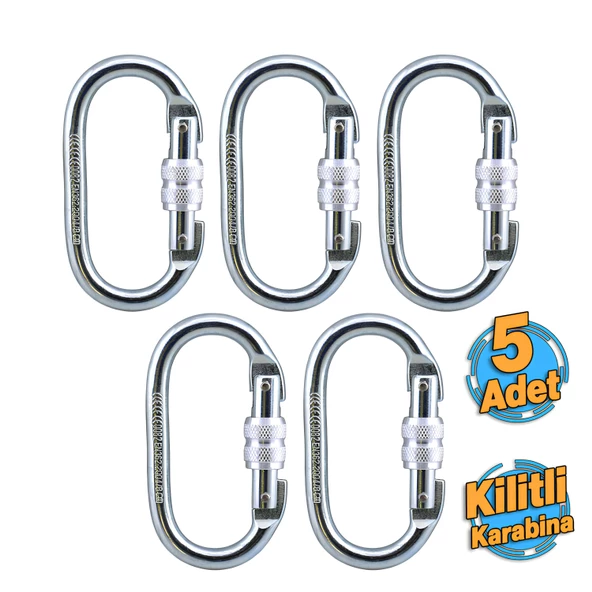 5 Adet Oval Karabina Kilitli 10 mm Kanca Paslanmaz Çelik Kilit Tırmanma Kamp Ekipman Tırmanış Askı ürün görseli 1