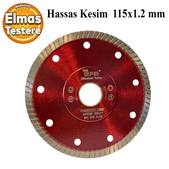 Elmas Testere Beton Tuğla Ahşap Granit Mermer Asfalt Plastik Sulu Kuru Kesme Kesici Disk  115 mm ürün görseli 1