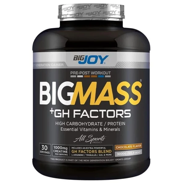 Bigjoy BIGMASS Gainer + GH FACTORS 3000g Çikolata ürün görseli 1