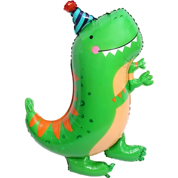 Şapkalı Gülen Dinozor Folyo Balon 84x60 cm ürün görseli 1