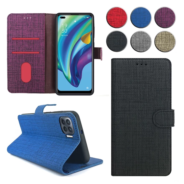 Oppo Reno4 Lite Kılıf FitCase Fabric Kapaklı Cüzdanlı ürün görseli 1