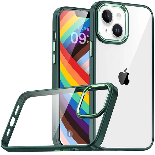 iPhone 14 Plus Kılıf Kamera Çıkıntılı Arkası Şeffaf Köşeleri Parlak Renkli Işlemeli Flora Kapak ürün görseli 1