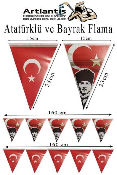 Bayrak Ve Atatürklü Flama 2 Adet Ay Yıldız Bayraklı Atalı Flama Süsleme 29 Ekim 23 Nisan Üçgen Kağıt Flama Okul Sınıf Süsü ürün görseli 1