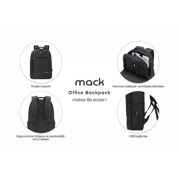 Mack MCC-006 15.6" Office USB Girişli Notebook Sırt Çantası ürün görseli 1