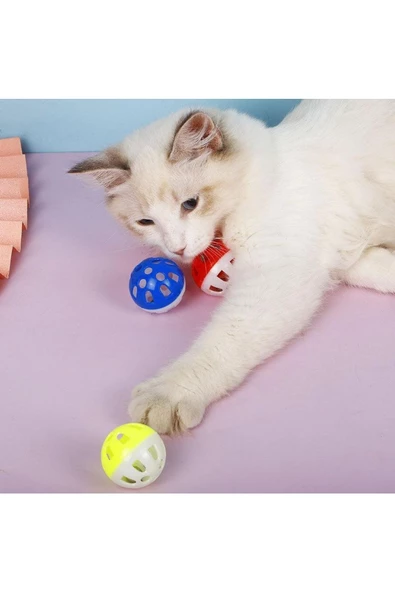 canlipetshop Zilli Plastik Top Kedi Oyuncağı 3'lü Çok Renkli 4 Cm ürün görseli 1