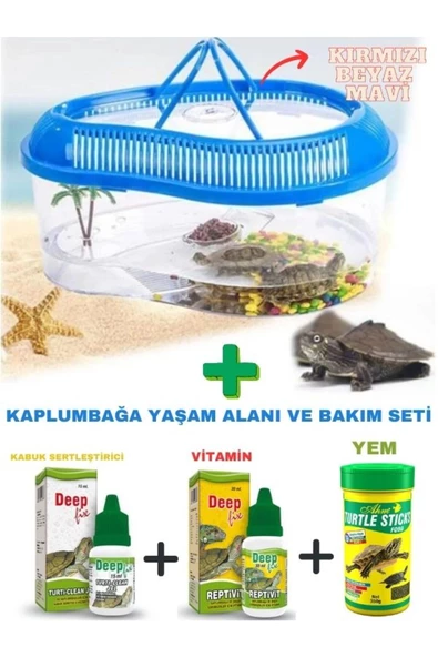 canlipetshop Taşınabilir Kaplumbağa Yaşam Alanı Ve Bakım Seti (Yaşam alanı+Yem+2 İlaç+) Komple Set ürün görseli 1