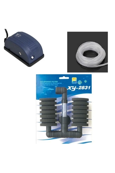 yenisahome Xy-2831 Akvaryum Pipo Filtresi Çiftli + Hava Motoru + Hava Hortumu Set ürün görseli 1