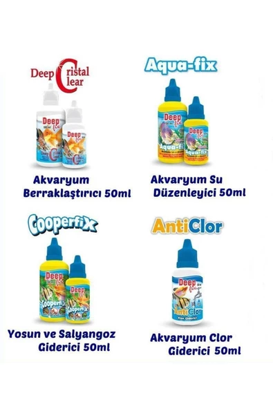 Deep Fix Akvaryum Bakımı Sağlık Seti 4 Lü- Akvaryum Su Düzenleyici Set ürün görseli 1