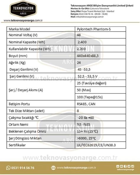 Pylontech Phantom-S Lityum Akü 48 Volt 50 Amper 2.4 kW - Resim 2