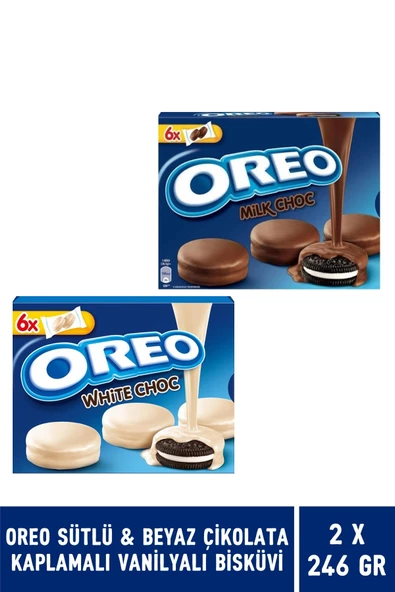 Oreo Sütlü Çikolata Kaplamalı Vanilyalı Bisküvi 246 gr & Oreo Beyaz Çikolata Kaplamalı Vanilyalı Bisküvi 246 gr - 2 Adet ürün görseli 1