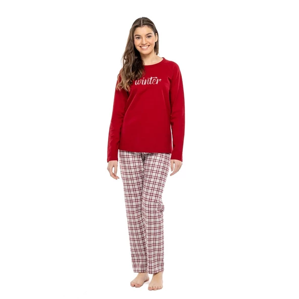 Mod Collection Sıfır Yaka Kareli Bayan Pijama Takım ürün görseli 1