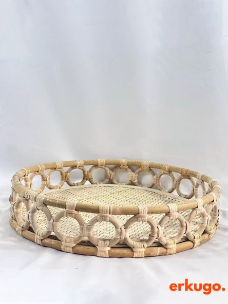 Doğal Rattan Tepsi , %100 El Yapımı Tepsi, Sunum Tepsisi , Yuvarlak Tepsi (30 x 7cm)  BH24541 ürün görseli 1