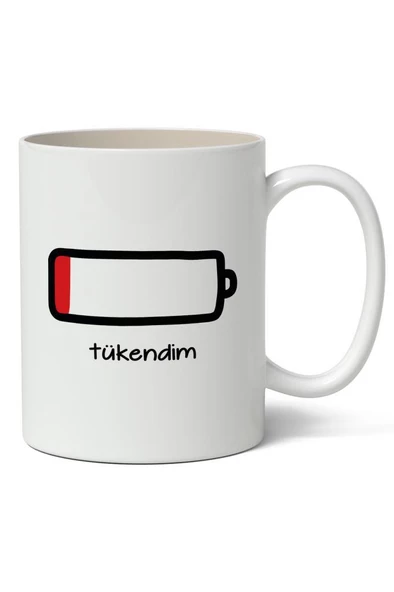 Tükendim Baskılı Kupa Bardak Baskılı Kahve Kupa Bardak ürün görseli 1