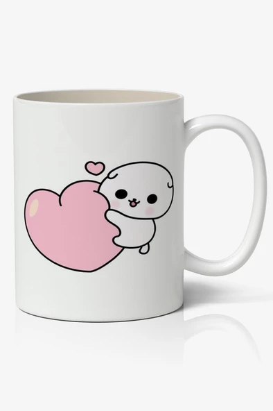 Sevimli Cute Kalp Baskılı Kupa Bardak - Baskılı Kahve Kupa Bardak ürün görseli 1