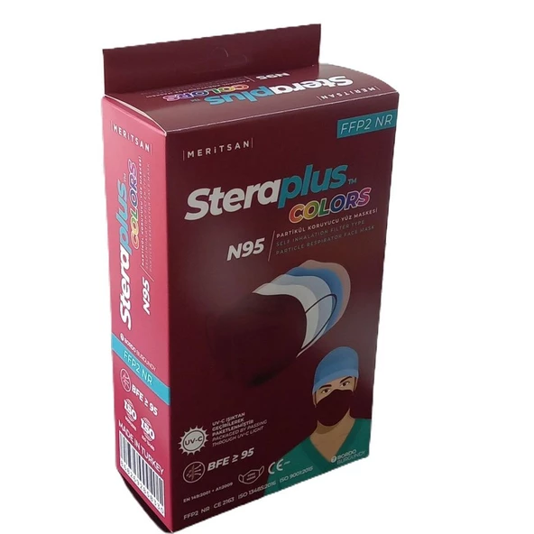 Steraplus Colors FFP2 5 Katmanlı Telli N95 Maske 10'lu - BORDO ürün görseli 1