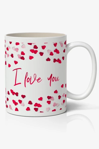 I Love You Tasarımlı Yazılı Baskılı Kupa Bardak Baskılı Kahve Kupa Bardak ürün görseli 1