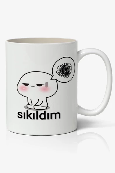 Sıkıldım Yazılı Baskılı Kupa Bardak - Baskılı Kahve Kupa Bardak ürün görseli 1