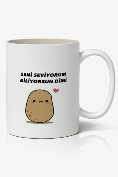 Seni Seviyorum Biliyorsun Dimi Yazılı Baskılı Kupa Bardak - Baskılı Kahve Kupa Bardak ürün görseli 1
