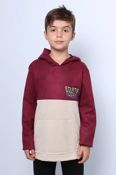 ERKEK ÇOCUK KAPŞONLU SWEAT BASKILI CEPLİ C34 ürün görseli 1