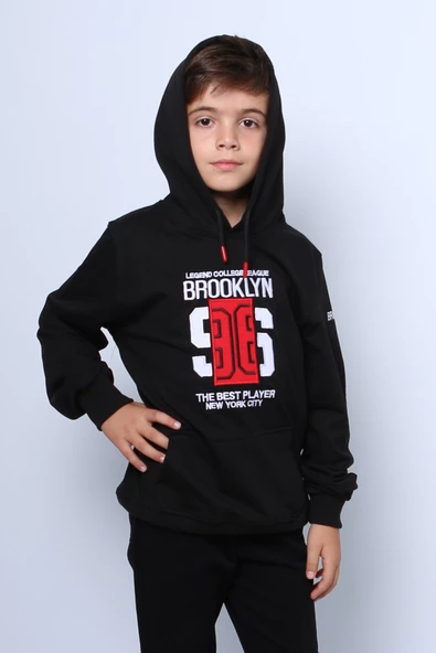 ERKEK ÇOCUK KAPŞONLU SWEAT BASKILI CEPLİ C30 ürün görseli 1