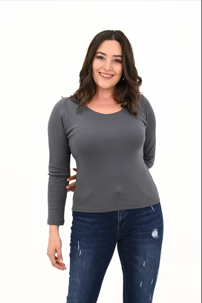 Kadın Büyük Beden Uzun Kollu Basic Bluz 1759-25 ürün görseli 1