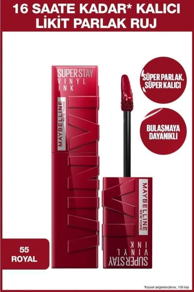 Maybelline New York Super Stay Vinyl Ink Uzun Süre Kalıcı Likit Parlak Ruj 55 Royal ürün görseli 1