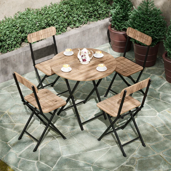 Eportatif 4 Kişilik Yuvarlak Bistro Takım Bahçe Mutfak Masa Sandalye Çam 1500 ürün görseli 1