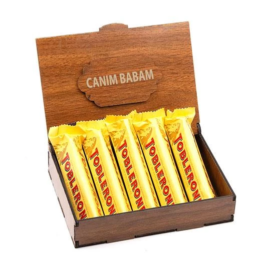 Sevdiklerinize Özel Ahşap Hediye Kutusunda 5 Adet Toblerone ( Canım Babam Yazılı ) ürün görseli 1