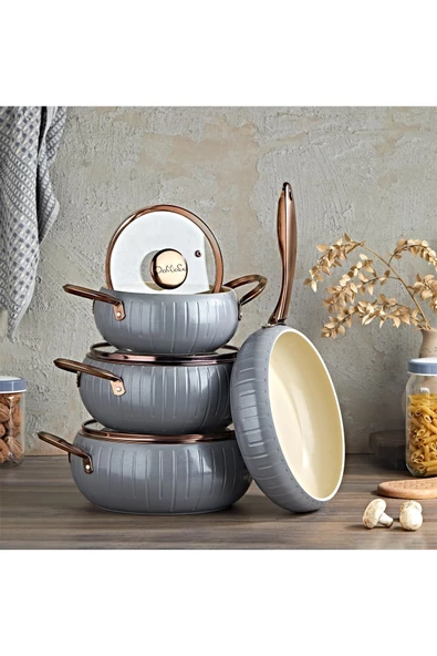 OMS 12001 - ALLURE - Pure CERAMIC - 7 Parça - Biogranit, Seramik, Set, Antrasit Gövde, Bakır Detay ürün görseli 1