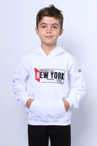 ERKEK ÇOCUK KAPŞONLU SWEAT BASKILI CEPLİ C34 ürün görseli 1