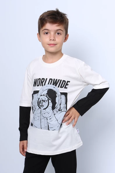 ERKEK ÇOCUK UZUN KOLLU İNCE SWEAT WORLDWİDE BASKILI C53 ürün görseli 1