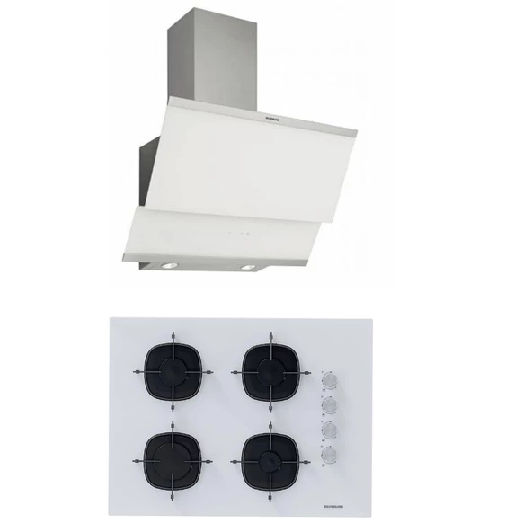 Silverline 2'li Beyaz Cam Ankastre Set 3420 Classy 60 cm -Cs5665w01 65cm Cam Ocak ürün görseli 1