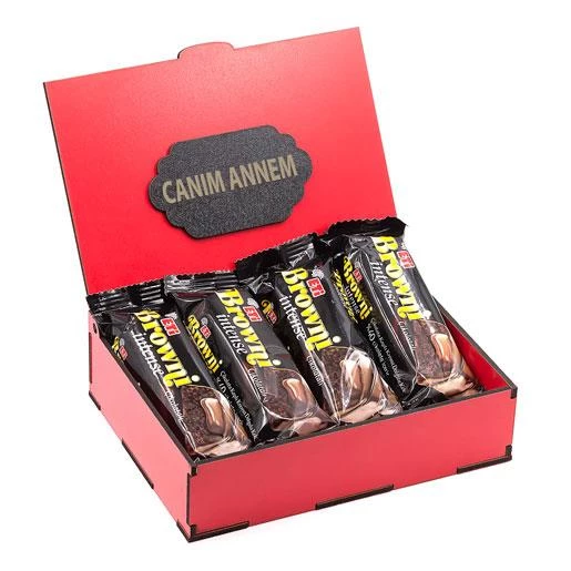 Sevdiklerinize Özel Kırmızı Ahşap Hediye Kutusunda 4 Adet Browni Intense ( Canım Annem Yazılı ) ürün görseli 1