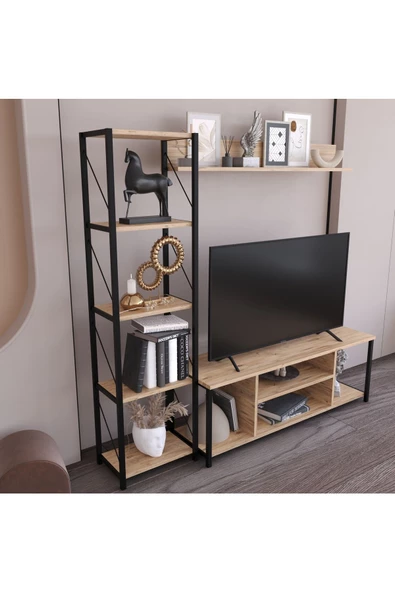 Jattebo 160 Cm Tv Ünitesi Seti Yaşam Ünitesi Seti  Metal  Meşe ürün görseli 1