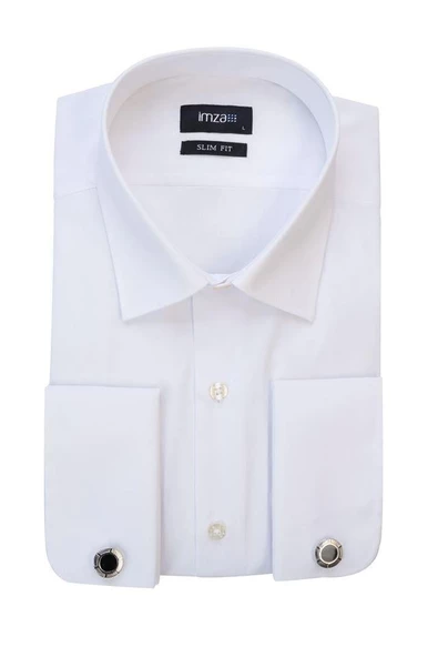 Beyaz Uzun Kol Sert Yaka  Slim Fit Dar Kesim Basic Gömlek 1004225059 ürün görseli 1