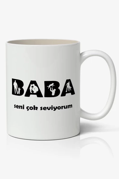 BABA Seni Çok Seviyorum Babalar Günü Baskılı Kupa Bardak Baskılı Kahve Kupa Bardak ürün görseli 1